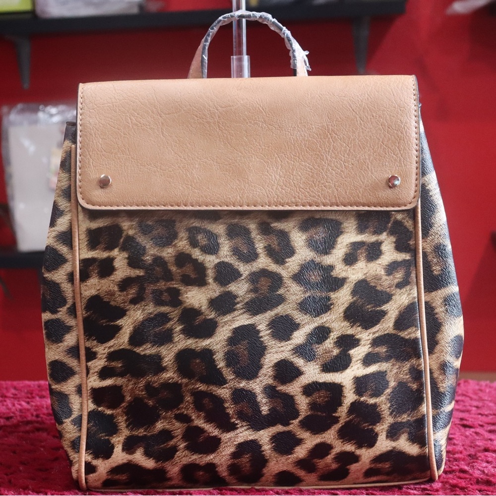 Leopard Print Tan convertible backpack